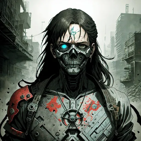 Half-dead in the wasteland of steel and cement
Like a failed experimentI'm a phantom of flesh and fantasy
A machine with a soul in agony
Is there anything left to save of me
Be my remedy
(best quality:1.3), (highres:1), (detailed:1.3), (incredible:1.3), (perfect:1.3), (perfection:1.3), (volume cover art:0), (illustration:1.3), art by artist yoji shinkawa and artist todd mcfarlane and artist kentaro miura