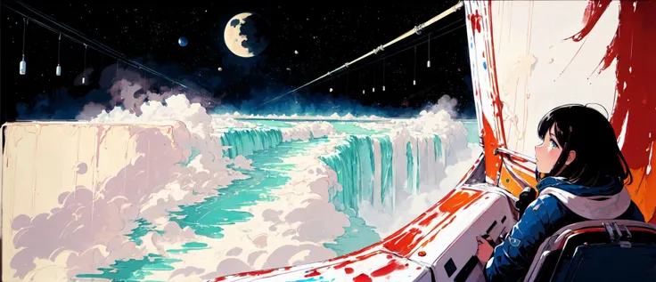 girl floating in space, spacecraft, looking back, ligne claire, flat color, high contrast, chromatic aberration,
AND_SALT
lorenzo lanfanconi art, waterfall, vibrant colors, colorful, abstract paint, paint on canvas, detailed, intricate, layered