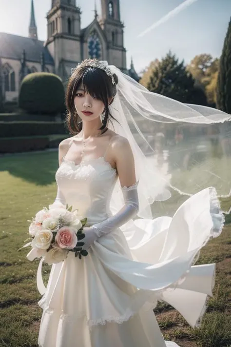 ltra-detailed,highly detailed,best quality,masterpiece,illustration,realistic,photorealistic,
tokisaki kurumi,huajia, 1girl, solo,cowboy shot,
wedding dress,
looking at viewer,
outdoors, nature, grass, flower, floating hair, wind,cathedral,
<lora:tokisaki kurumi huajia_v8_06:0.7>