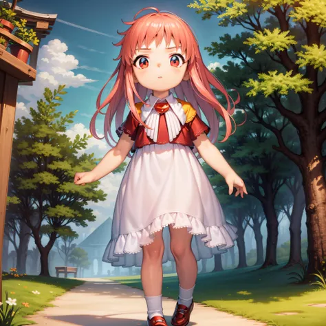 ((masterpiece, best quality)), 1girl,solo, child, tia, cowboy shot, long hair, red eyes,red hair, white dress,red shoes, <lora:Tia_ZatchBell_2-0606:0.6>