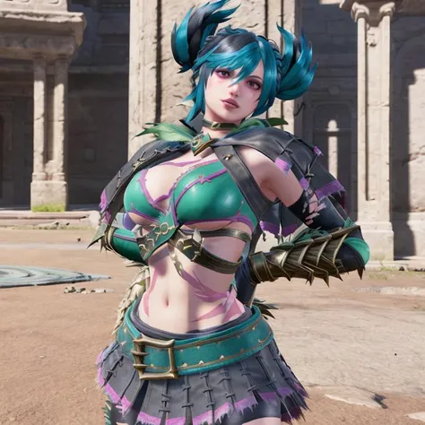 Tira, torn legwear, midriff, thighhighs, (scar across face:1.2),
(perfect shiny skin:0.6), 1girl, cyan and black hair,
twintails, medium length hair,
looking at viewer,
huge breasts, slender waist, (underboob:1.2),
town, field,
slim and smooth lines, extremely detailed CG unity 8k wallpaper, absurdres, incredibly absurdres, ultra detail, high resolution, ultra detailed, best quality, amazing, top quality,
cinematic lighting, (original: 1.2), (realistic: 1.2), 8k uhd, dslr, soft lighting, high quality, film grain, Fujifilm XT3
<lora:char1_5TiraV32:0.7>