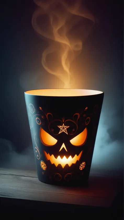 <lora:HalloweenGlowStyleXL:1>HalloweenGlowStyle decorative cup, horror \(theme\),  dark, atmospheric, night, glow, (Masterpiece:1.3) (best quality:1.2) (high quality:1.1)