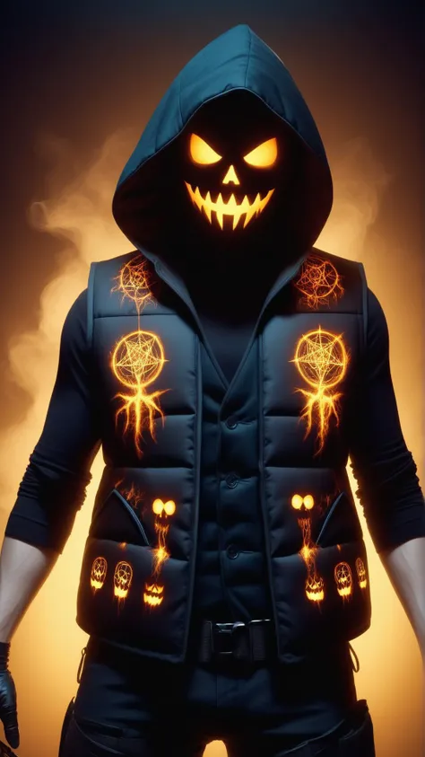 <lora:HalloweenGlowStyleXL:1>HalloweenGlowStyle vest, horror \(theme\),  dark, atmospheric, night, glow, (Masterpiece:1.3) (best quality:1.2) (high quality:1.1)