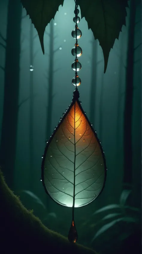 <lora:HalloweenGlowStyleXL:1>HalloweenGlowStyle a forest reflected in a dewdrop hanging on a leaf, horror \(theme\),  dark, atmospheric, night, glow, (Masterpiece:1.3) (best quality:1.2) (high quality:1.1)