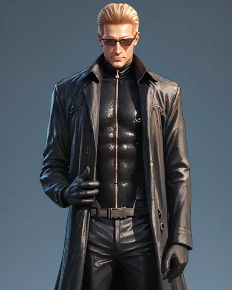 score_9, score_8_up, score_7_up, score_6_up, source_anime, ah1,<lora:albertwesker-guy-PONYv1:1> albertwesker, albert wesker, 1boy, solo, blonde, black gloves, sunglasses, belt, pants, long coat, trench coat, black coat, black pants, toned, athletic, fit, slicked back hair, black turtleneck, zipper, mature male,(graphene textured clothes:1.7) (Grasping a sinister-looking smartphone with a wicked smile)