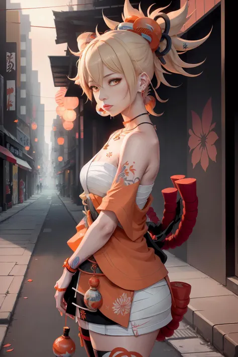 (​masterpiece、top-quality、hight resolution:1.4)、detaileds、nffsw、Downtown at night、festival、Law is、Red loincloth、Expose、Hachimaki、Blonde blue-eyed girl、short-hair、