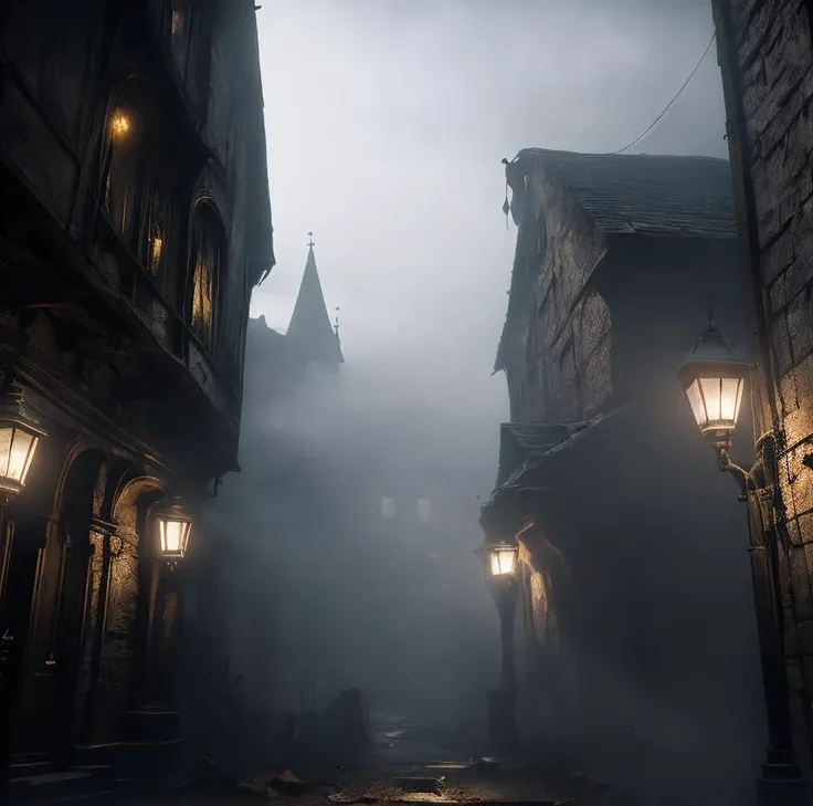 (masterpiece:1.2), (best quality,:1.2), 8k, HDR, ultra detailed, ((photorealistic)), professional light, cinematic lighting, fashion photography, ambient lighting, background, a dark and sinister gothic medieval alley, fog, Darkness, <lora:Darkness-10:1>,  epiCPhoto,