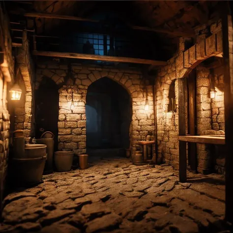 (masterpiece:1.2), (best quality,:1.2), 8k, HDR, ultra detailed, ((photorealistic)), professional light, cinematic lighting, fashion photography, ambient lighting, background, a medieval prison cell, Darkness, <lora:Darkness-10:1>,  epiCPhoto,
