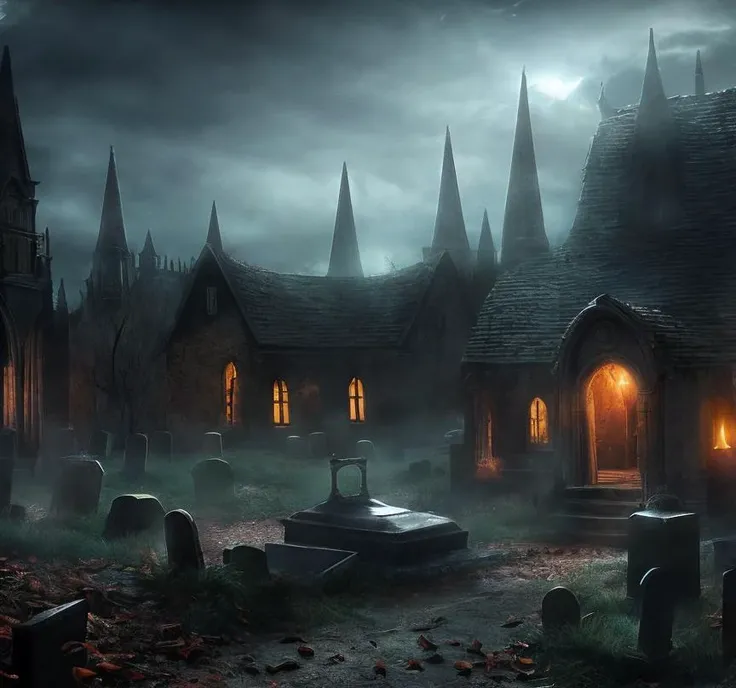 (masterpiece:1.2), (best quality,:1.2), 8k, HDR, ultra detailed, ((photorealistic)), professional light, cinematic lighting, fashion photography, ambient lighting, background, a medieval gothic cemetary at night, open graves, broken coffins, Darkness, DarkFantasy, <lora:Darkness-10:1>, epiCPhoto,