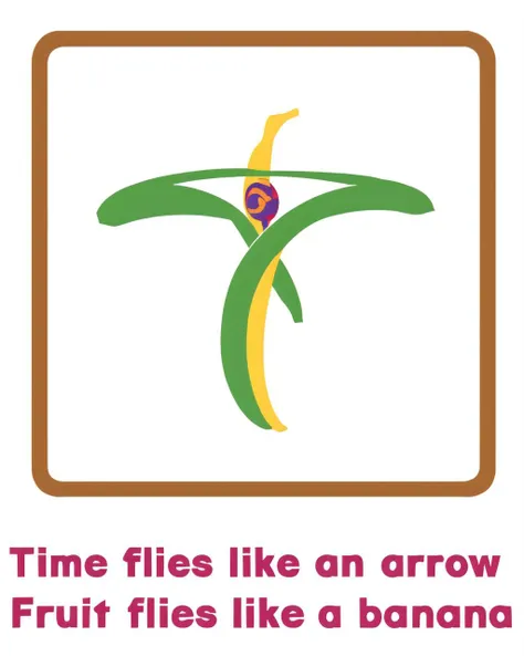 <lora:explanatory_sign_v1:0.8>, (white_background:1.1), (flat color:1.3), Time flies like an arrow, Fruit flies like a banana.