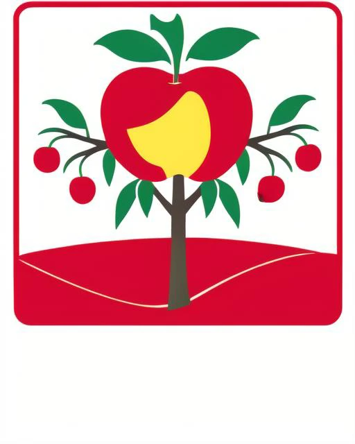 <lora:explanatory_sign_v1:0.8>, (white_background:1.1), (flat color:1.3),apple tree