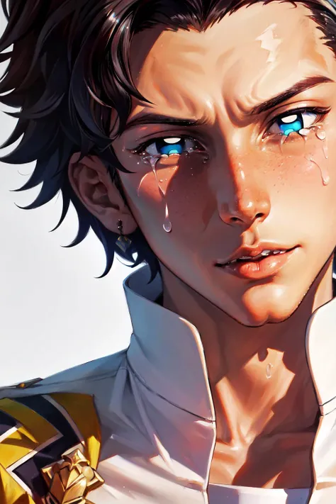 Highly detailed, High Quality, Masterpiece, beautiful, solo, 1boy, close-up, tears, AmongUsEyes, <lora:AmongUsEyes:1>, blue eyes