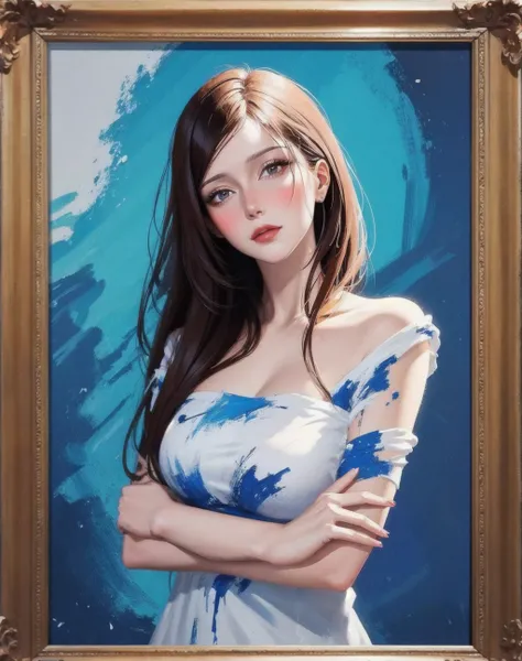 ((speed painting))+++ portrait of woman, palette knife painting, painted in impressionist style, brushstroke painting technique, large strokes