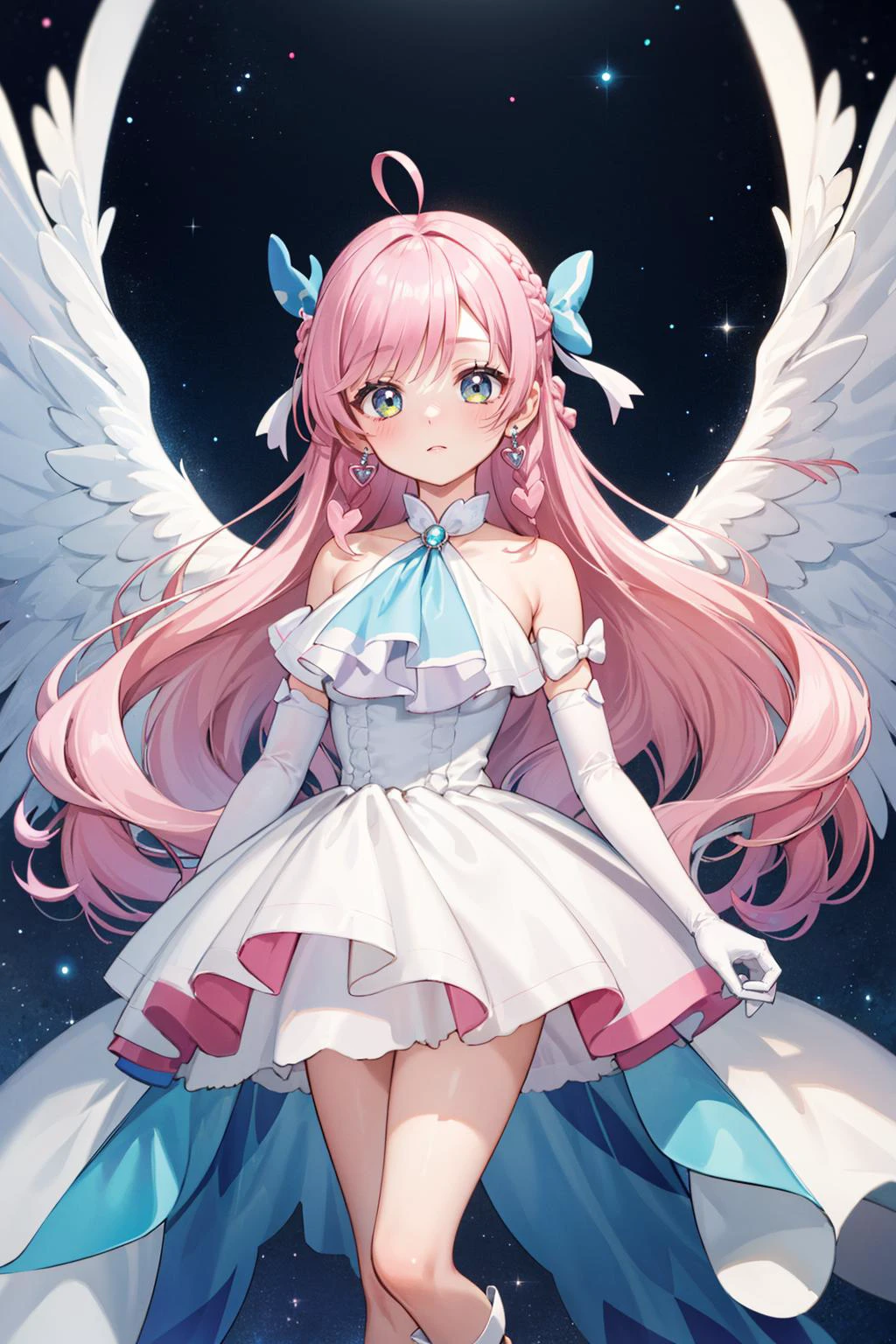 ((masterpiece)), (best quality), official art, extremely detailed CG, unity 8k wallpaper, ultra detailed,
depth_of_field, 1girl, cure prism, pink hair, long hair, side braid, white ascot, white boots, elbow gloves, hair ribbon, earrings, layered skirt, heart ahoge, sleeveless, Anxious,
cowboy shot, seraph's haven, angelic beings, divine light, celestial sanctuary,
<lora:locon_cure_prism_02:0.9>,