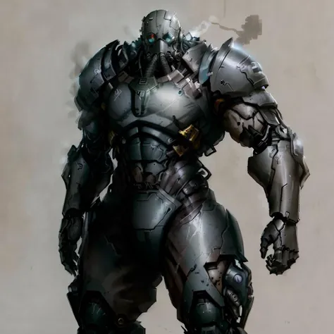 concept art <lora:cyberdead:.85> cyberdead, full armor, gas mask, robotic body, robotic head