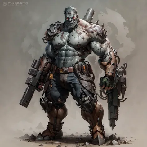concept art , <lora:cyberdead:.75> muscular cyberdead, with gun , grotesque ,