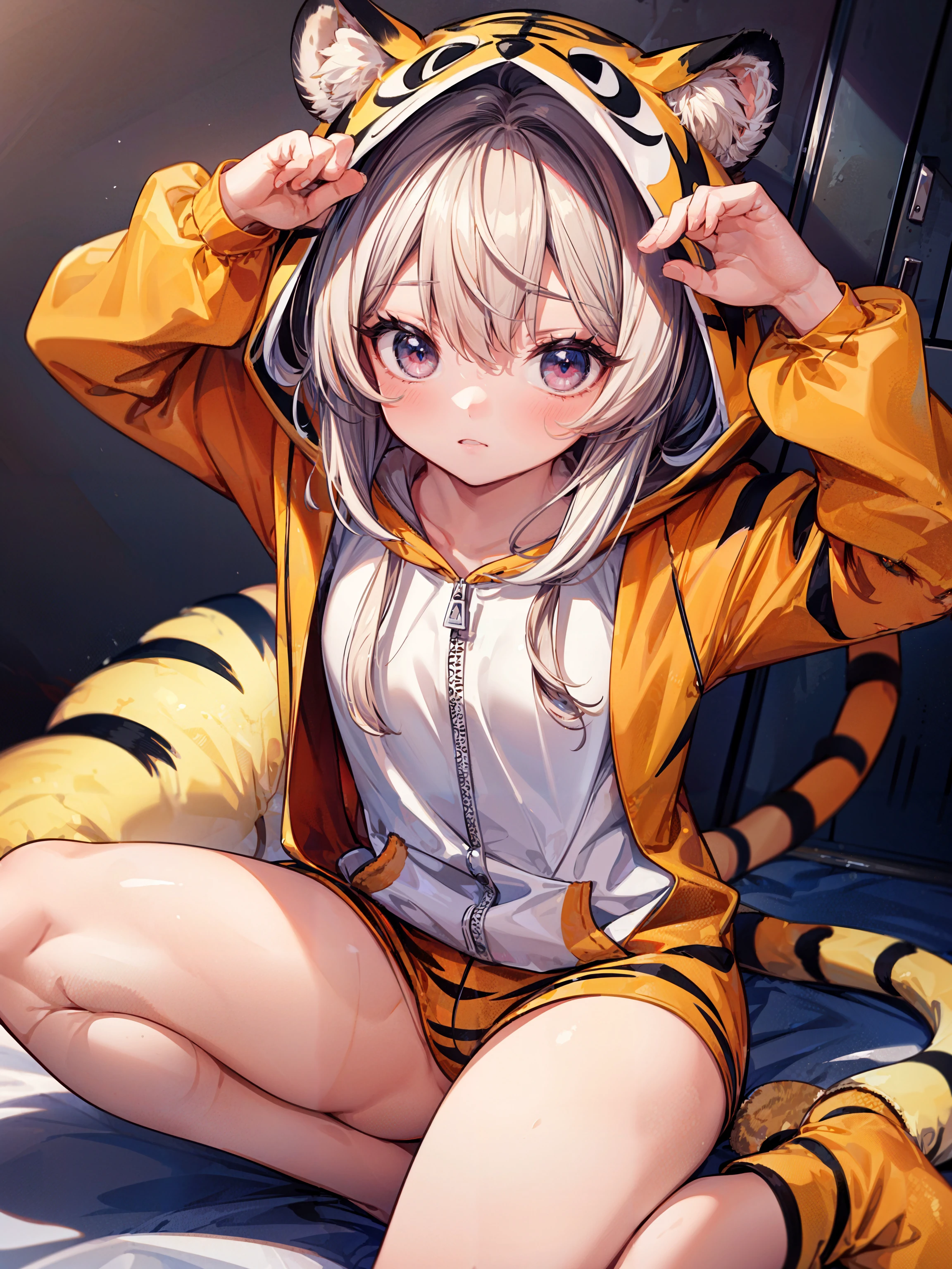 (masterpiece,ultra-detailed,best quality,8K,illustration,shaved:1.2),(ite girl:1.0) <lora:add_detail:1.0>, <lora:Concept_Pajamas:0.6> PajamAnimal,animal ears, cat ears, hood, hoodie, animal hood, animal costume, cat hood, cat costume, pajamas, cat tail