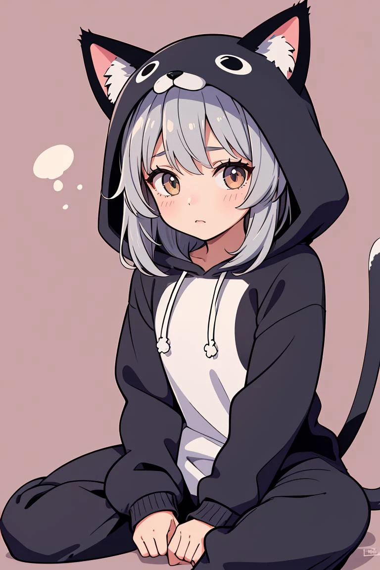 (masterpiece, best quality), 1girl, Saffron Top Knot, <lora:Concept_Pajamas:0.8> PajamAnimal, animal ears, grey hair, cat ears, hood, hoodie, animal hood, animal costume, cat hood, cat costume, pajamas, cat tail, animal ears, grey hair, dog ears, hood, hoodie, animal hood, animal costume,
