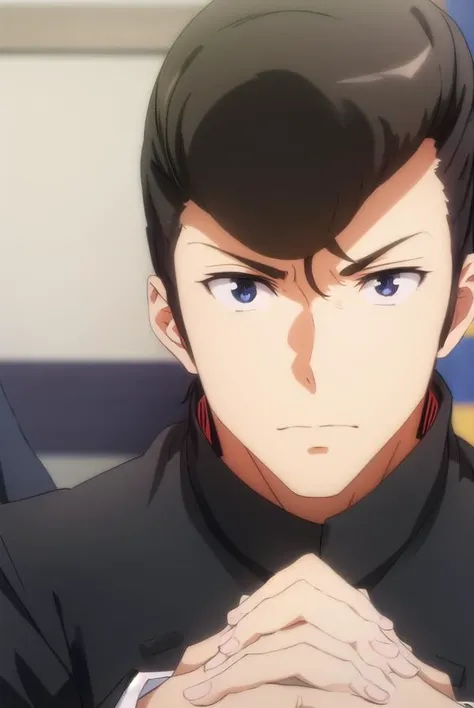 agnospassion, <lora:agnos passion s2-lora-nochekaiser:1>,
agnos passion, brown hair, male focus, pompadour, (black eyes:1.5),
BREAK school uniform, jacket, gakuran,
BREAK indoors, classroom,
BREAK looking at viewer, ()
BREAK <lyco:GoodHands-beta2:1>, (masterpiece:1.2), best quality, high resolution, unity 8k wallpaper, (illustration:0.8), (beautiful detailed eyes:1.6), extremely detailed face, perfect lighting, extremely detailed CG, (perfect hands, perfect anatomy),