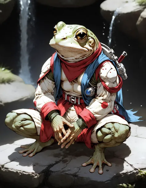 (sketch art, concept art:1.4),(masterpiece rough sketch drawing), best quality, solo closeup, meditating frog warrior, (Akihiko Yoshida Style), high contrast, space theme, grunge, punk rock, waterfall
<lora:Final_Fantasy_Tactics_XLv2:0.75>
