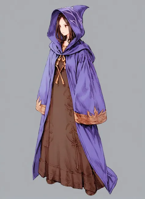 a female <lora:Final_Fantasy_Tactics_XLv2:1> white background, full body, (masterpiece), best quality, highres, 4k, 8k, cinematic lighting, amazing quality, amazing shading, soft lighting, summoner, wearing robe with a hood