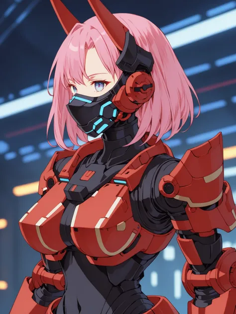 <lora:Final_Fantasy_Tactics_XLv2:1> anime screencap, 1girl, mecha suit, samurai face mask, cyberpunk neoncore, menpo, upper body, underboob, portrait, armor, shimmering hair, 8K, RAW, best quality, masterpiece, ultra high res, colorful, (medium wide shot), (dynamic perspective), sharp focus , depth of field, bokeh, extremely detailed eyes and face, beautiful detailed eyes,large breasts,trimmed gear,In a futuristic weapons factory, ((masterpiece, best quality)), niji, from side, upper body, hips, cinematic lighting, amazing quality, amazing shading, soft lighting, Detailed Illustration, anime style, wallpaper
