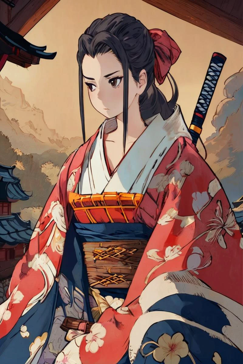 <lora:FFTJobs XL:1.25> female samurai opening her kimono exposing her bare breasts, showing nipples, nsfw, (masterpiece), best quality, highres, 4k, 8k, Detailed Illustration, intricate detail, cinematic lighting, amazing quality, 1girl, fit female, amazing shading, soft lighting, facing camera, perfect eyes