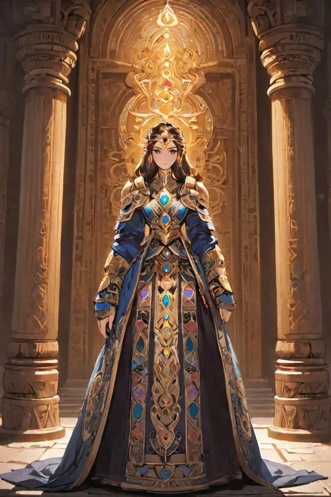 <lora:FFTJobs XL:1.25> female temple oracle, full body, game art style, (masterpiece), best quality, highres, 4k, 8k, Detailed Illustration, intricate detail, cinematic lighting, amazing quality, 1girl, fit female, amazing shading, soft lighting, facing camera, perfect eyes