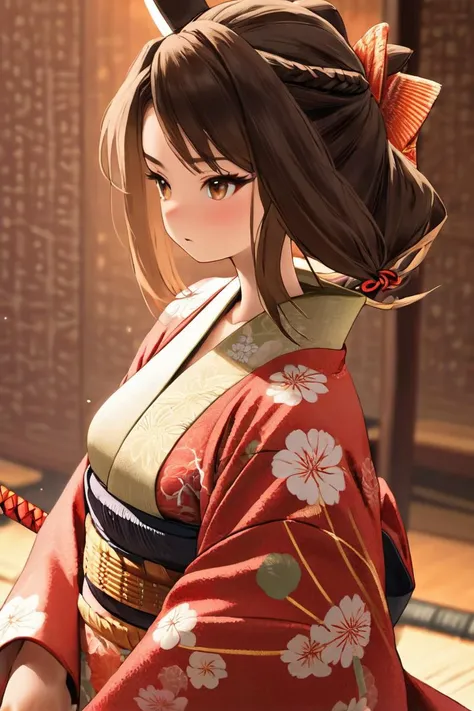 <lora:FFTJobs XL:1.25> female samurai opening her kimono (exposing her bare breasts), ((showing nipples, nsfw, nude, naked, topless)), (sex illustration, explicit), (masterpiece),  best quality, highres, 4k, 8k, Detailed Illustration, intricate detail, cinematic lighting, amazing quality, 1girl, fit female, amazing shading, soft lighting, facing camera, perfect eyes