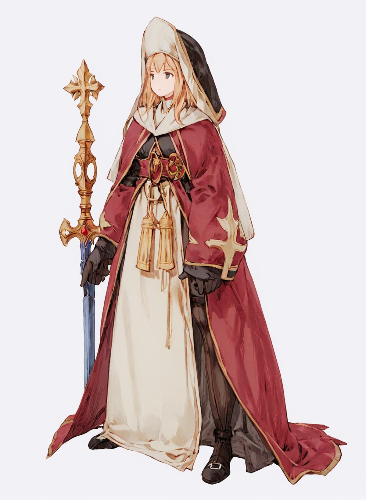 A woman in a red and white dress holding a sword - SeaArt AI