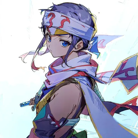 ((masterpiece,best quality,ultra-detailed)), 1girl, solo, kyoukai, scarf, headband, weapon, <lora:kyoukai-v3:1>