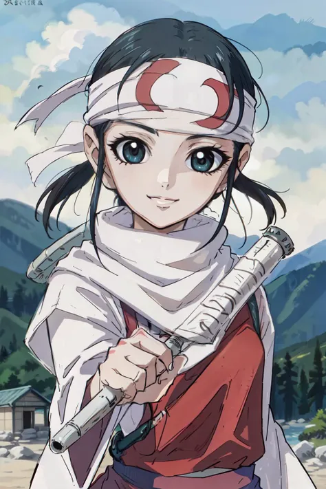 (best quality, masterpiece, RAW photo,ultra-detailed:1.2), <lyco:GoodHands-beta2:1.0>,1girl,solo,looking at viewer,smile <lyco:kyoukai-v5n:0.9>
kyoukai,scarf, headband, weapon,