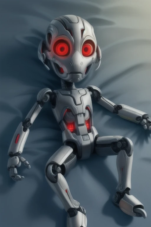 1boy, (old-fashioned toy robot:1.2), tiny, (turnkey on back:1.1), babyish, male focus, solo, ultron, robotic, no humans, robot, glowing red eyes, younger, large eyes, large head, toy-like, plastic, chibified, 
BREAK 
masterpiece, highly detailed, simplified robotics,