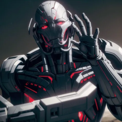 ultron, solo, extreme close-up, damaged armor, sparks, repairs, self-reconstruction, resilience, technological resilience, intricate details, masterpiece, absurdres, best quality <lora:ultronPrime-000020:0.7>