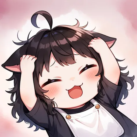 :3,chibi ,toddler child,ahoge, messy hair,
(bib:1.1)
masterpiece, best quality, great quality,
very aesthetic,aesthetic,recent,game cg, ,watercolor \(medium\),
cat ears, ear down, trouble
<lora:xl_cat_covering_ears_(meme)(a3.1):0.8> 1girl,solo,chibi,closed eyes,open mouth,arms up,hand on own head,