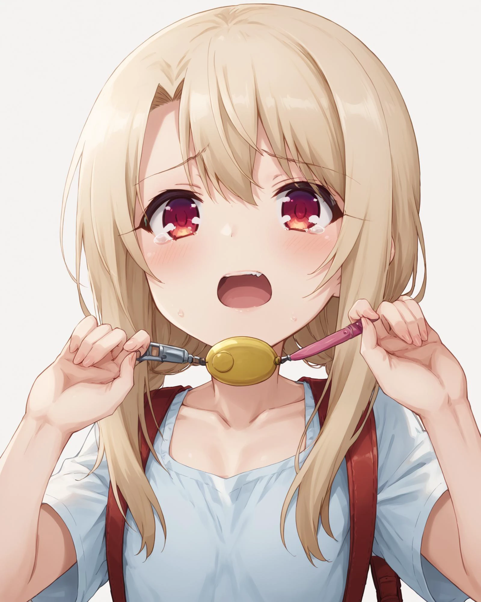 score_9,score_8_up,score_7_up,score_6_up,score_5_up,score_4_up,anime BREAK 1girl,
<lora:illya.pony:0.6>,illya,white hair, red eyes, long hair,wide hips,shiny oiled skin,
BREAK (Short girl,dwarf girl,) flat chest,
BREAK nsfw,adult,uncensored,<lora:Expressive_H:0.3>,Expressiveh,
BREAK <lora:crimepreventionbuzzer_Pony_v1:0.8>crime prevention buzzer, holding,hands up,
BREAK randoseru, backpack,
kids' clothes,Children's clothes,
solo,solo focus,
BREAK (surprised), scared, blush,embarrassed,mist,BREAK tears in eyes,
full body,
looking at viewer,
BREAK ((white background,simple background)),
light on face, depth of field,blurry background,Detailed Background,
BREAK source_anime,zPDXL,zPDXLxxx,<lora:flat_sdxl:-0.5> <lora:xl_more_art-full_v1:0.5> <lora:add-detail-xl:0.5> <lora:sdxl_lightning_8step:1>