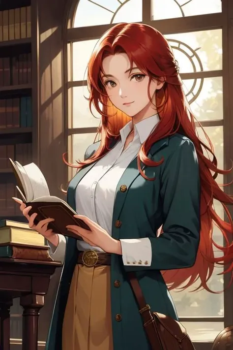 A sophisticated woman in a vintage bookstore, engrossed in an ancient, leather-bound tome, with dusty rays of light streaming through antique windows
masterpiece, best quality, intricate, realistic, photorealistic, red hair, 
 <lora:racial-chang-slider:-0.2> <lora:skin_slider_v1:1> <lora:hair_length_slider_v1:-2.5>