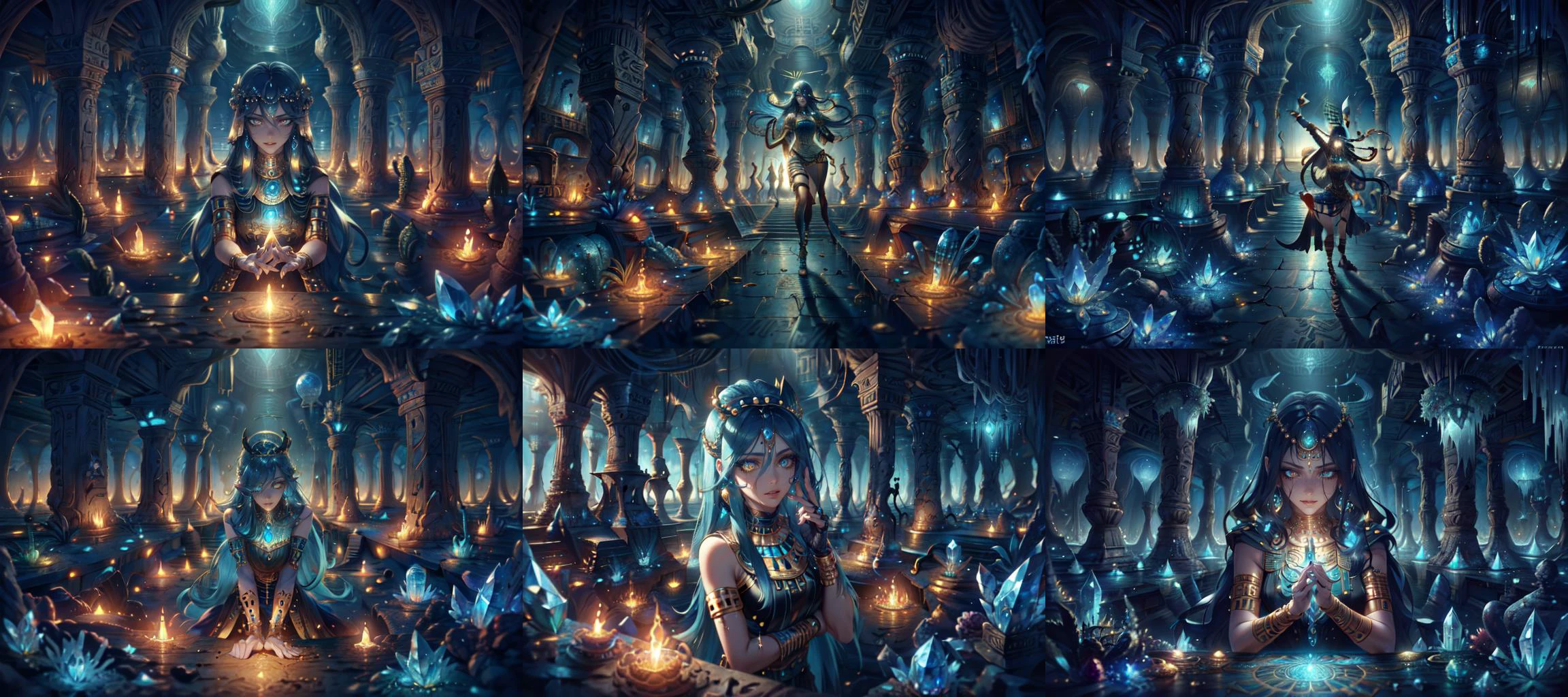 (otherworldly, otherworldly atmosphere, otherworldly appearance), highly insanely detailed, masterpiece, top quality, best quality, highres, 4k, 8k, RAW photo, collar, earrings, jewelry, necklace, armlet,
(long_hair, long hair, random colors cloth, random colors hair, random long hair, dynamic hair, glowing hair, hair over one eye),
(eyelashes, eyeliner, eyeshadow, eyelashes),
makeup,
(dynamic pose), nsfw,
((ancient egyptian theme)), golden ornaments,
1girl, (portrait),
((desert, Mexico, cacti)),
<lora:Sapphire_Dungeon:0.8>, (Sapphire Dungeon:1.2), cave, underworld,
BREAK
scenery, (ancient egyptian ruins), (fantasy world)