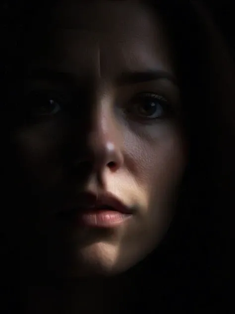 closeup portrait cinematic (1woman:1.2), Deidre, emotions, low light, dramatic light, partially covered in shadow, macro lens, Low-key lighting Style, <lora:Low-key lighting Style:1>