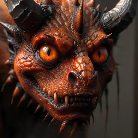 hdr, Capture a photorealistic image of a 3d monster, cinematix, in the bedroom
(three point studio light:1.4), camera f2.0 lens ,rich colors ,hyper realistic ,lifelike texture, orange black striped body, dirty nails, black horns
