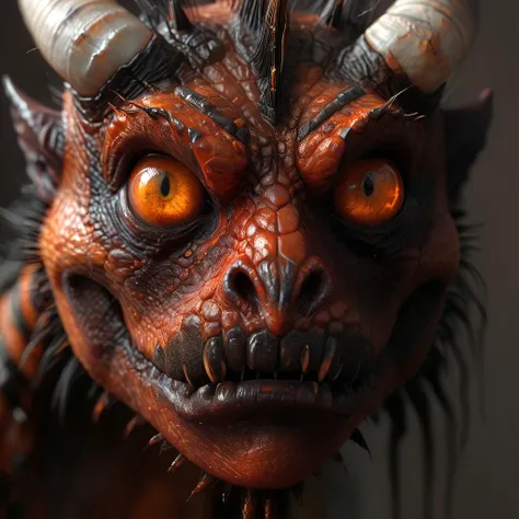 hdr, Capture a photorealistic image of a 3d monster, cinematix, in the bedroom
(three point studio light:1.4), camera f2.0 lens ,rich colors ,hyper realistic ,lifelike texture, orange black striped body, dirty nails, black horns