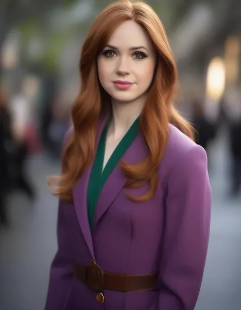 <lora:krnglln:1>close portrait photo of krnglln cosplaying as Daphne Blake from Scooby Doo