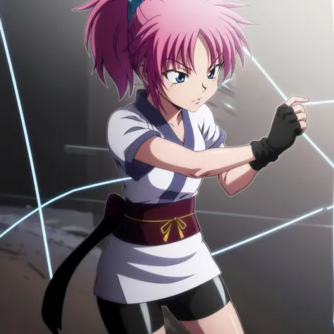 <lora:machi001:0.7>,
machi,1girl,
ponytail,
short kimono,
obi,sash,
fingerless gloves,
bike shorts,
threads,glowing threads,fighting_stance,
