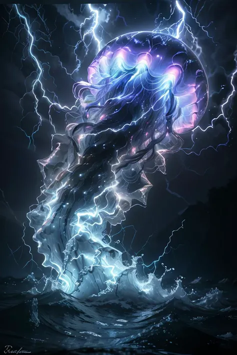 glowing,lightning,Colorful and glowing jellyfish,<lora:Dianhuun218 (11):0.6>best quality,masterpiece,(detailed light),lightning surrounds,