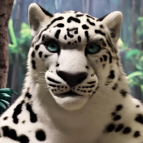 furrender style, a portrait of a large muscular snow leopard, wearing tank top, jungle background, photorealistic, 35mm, cinematic lighting and color grading, sharp focus