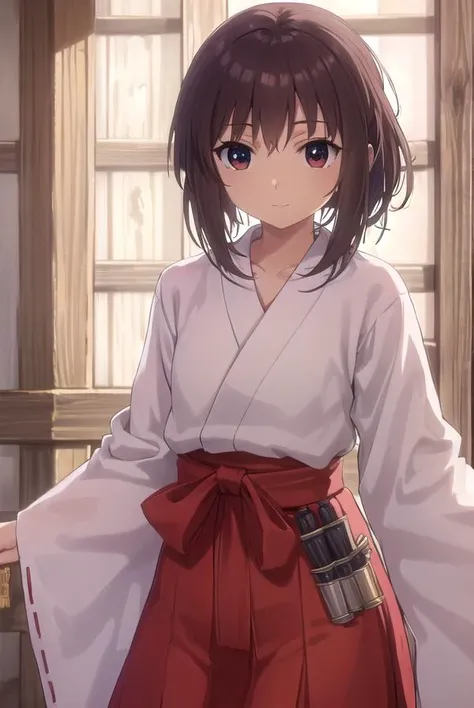 kaorukosumirekoichijou, <lora:kaoruko sumireko ichijou s1-lora-nochekaiser:1>,
kaoruko sumireko ichijou, brown hair, (brown eyes:1.5), smile,
BREAK skirt, long sleeves, japanese clothes, hakama, hakama skirt, miko, red hakama,
BREAK outdoors, shrine,
BREAK looking at viewer, (cowboy shot:1.5)
BREAK <lyco:GoodHands-beta2:1>, (masterpiece:1.2), best quality, high resolution, unity 8k wallpaper, (illustration:0.8), (beautiful detailed eyes:1.6), extremely detailed face, perfect lighting, extremely detailed CG, (perfect hands, perfect anatomy),
