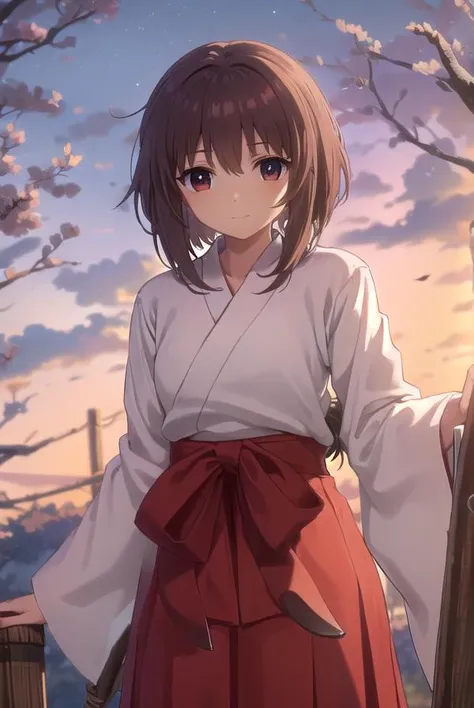 kaorukosumirekoichijou, <lora:kaoruko sumireko ichijou s1-lora-nochekaiser:1>,
kaoruko sumireko ichijou, brown hair, (brown eyes:1.5), smile,
BREAK skirt, long sleeves, japanese clothes, hakama, hakama skirt, miko, red hakama,
BREAK outdoors, shrine,
BREAK looking at viewer, (cowboy shot:1.5)
BREAK <lyco:GoodHands-beta2:1>, (masterpiece:1.2), best quality, high resolution, unity 8k wallpaper, (illustration:0.8), (beautiful detailed eyes:1.6), extremely detailed face, perfect lighting, extremely detailed CG, (perfect hands, perfect anatomy),