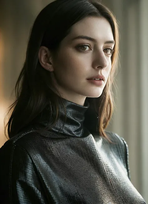 A stunning intricate full color portrait of (sks woman:1), wearing a black turtleneck, epic character composition, by ilya kuvshinov, alessio albi, nina masic, sharp focus, natural lighting, subsurface scattering, f2, 35mm, film grain, <lora:locon_annehathaway_v1_from_v1_64_32:1.25>