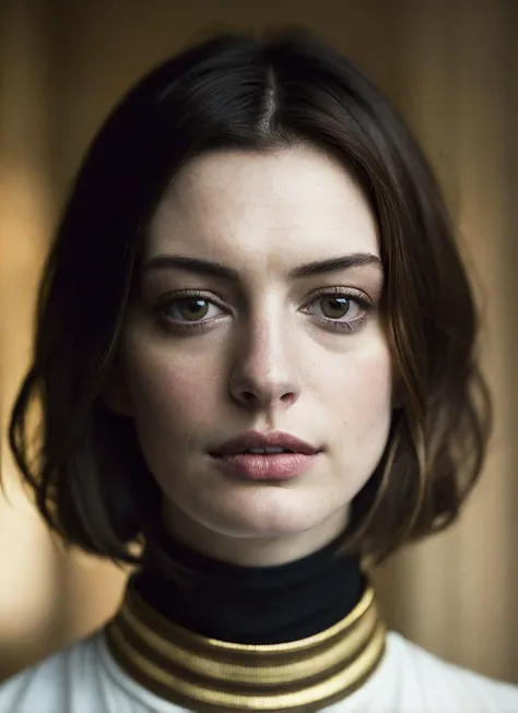 A stunning intricate full color portrait of (sks woman:1), wearing a black turtleneck, epic character composition, by ilya kuvshinov, alessio albi, nina masic, sharp focus, natural lighting, subsurface scattering, f2, 35mm, film grain, <lora:locon_annehathaway_v1_from_v1_64_32:1.25>