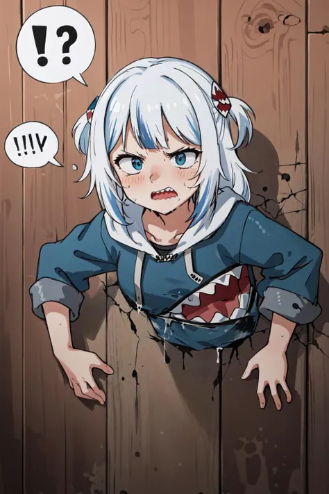 (masterpiece, best quality), intricate details, 8k, artstation, wallpaper, official art, splash art, sharp focus,
1igrl, <lora:gawrGuraHololiveAll_v4AllOutfits:1> gawr gura, sharp teeth, gura_hoodie, blue hoodie,shark hair ornament, blushing, angry, spoken exclamation mark,
<lora:glory_wall_front:1> (glory wall, stuck, through wall:1.2) wooden wall, bedroom, dripping white liquid, sweating, impact motion lines,